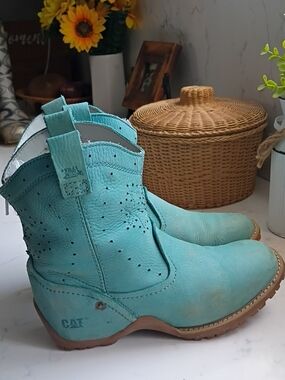 Caterpillar Teal Leather Ankle Booties